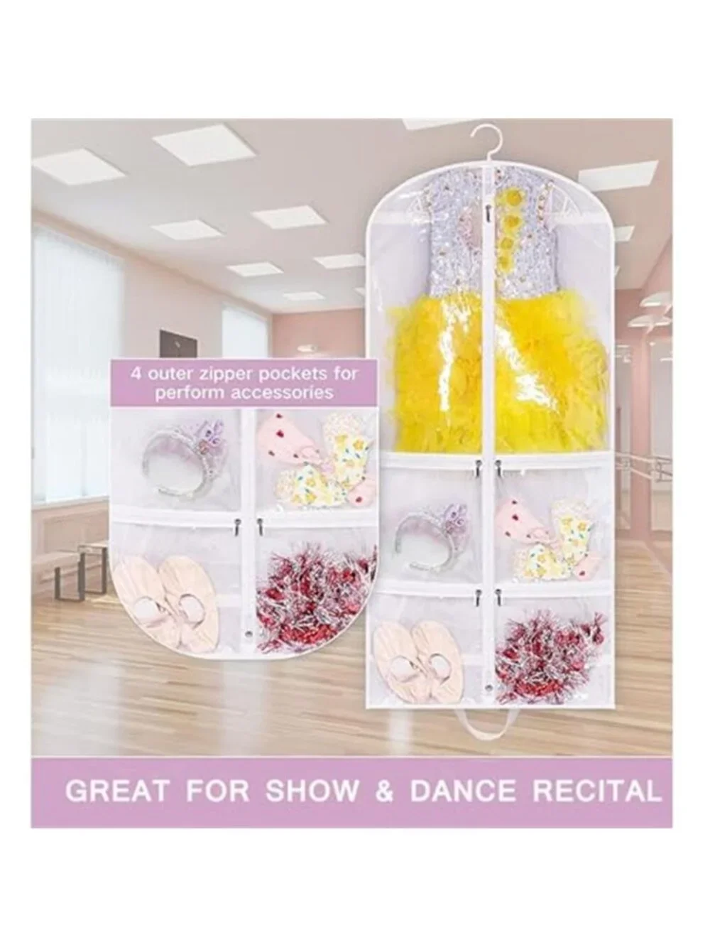 Clear Garment Bags Hanging Clothes Cover Dance Costume Storage Travel 3 Pack